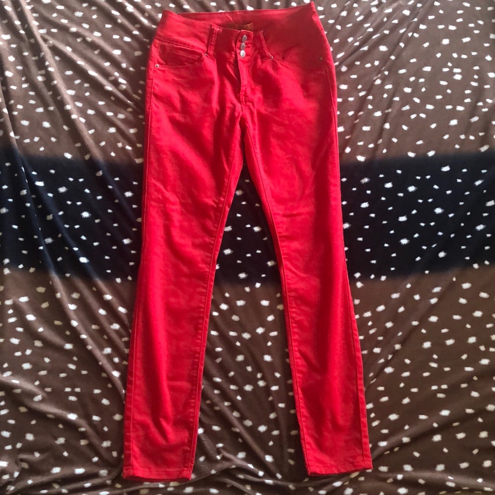 Red low rise wax jeans, Butt, I love you